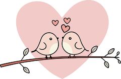 Cute birds on a branch with heart background