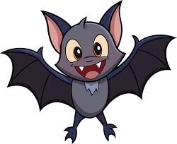 cute cartoon bat with open wings and big smile