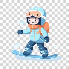 Cute Cartoon Child Enjoying Snowboarding on a Slope