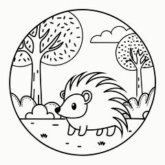 Cute Cartoon Hedgehog in a Park Coloring Page