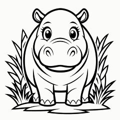 Cute Cartoon Hippopotamus for Coloring