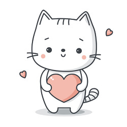 Cute Cat Holding Heart Coloring Page