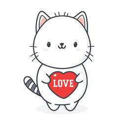 Cute Cat Holding Love Heart Illustration