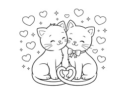 cute couple cats with heart coloring page