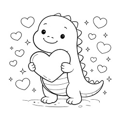 cute dinosaur holding heart coloring page