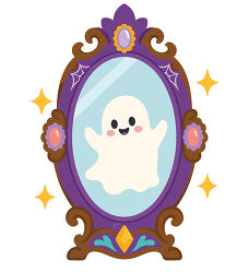 Cute Ghost in Ornate Purple Mirror