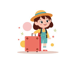 cute girl traveling with suitcase illustration