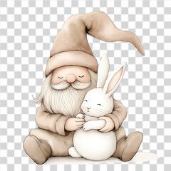 Cute Gnome Embracing a White Bunny in Joyful Moment