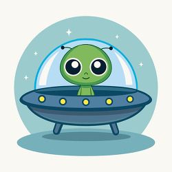 cute green alien in flying saucer spaceship