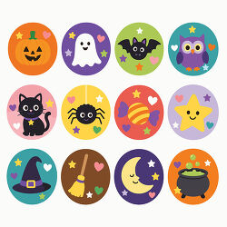 Cute Halloween Character Icon Badge Set