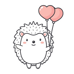 cute hedgehog holding heart balloons coloring page