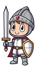 cute knight with sword and shield cartoon character
