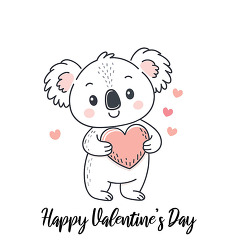 Cute Koala Happy Valentines Day Coloring Page