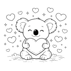 Cute Koala Holding Heart Coloring Page