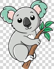 Cute Koala Sitting on a Tree Branch in a Cartoon Style