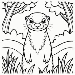 Cute Otter Standing in Grass Under Trees