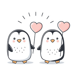 Cute Penguins With Heart Balloons Illustration
