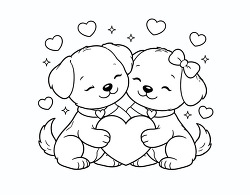 Cute Puppies Holding Heart Coloring Page