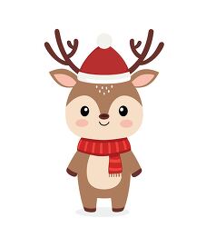 cute reindeer wearing santa hat and red scarf