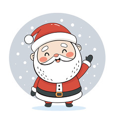 Cute Santa waving standing in falling snow