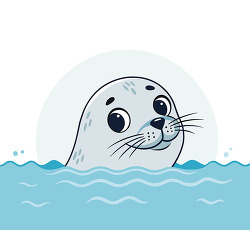 Cute Seal Swimming Water Ocean Animal Illustration Marine Life