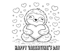 Cute Sloth Happy Valentines Day Coloring Page