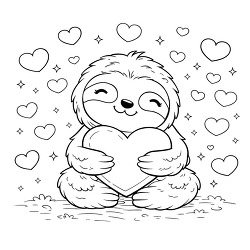 cute sloth holding heart coloring page