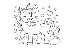 cute unicorn with hearts coloring page