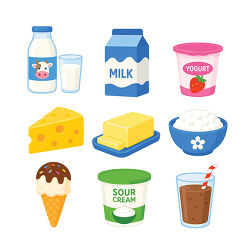 Dairy Food Icons With Milk Cheese and Yogurt