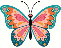 Decorative Butterfly Orange Teal Wings Nature Illustration Desig