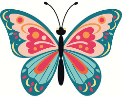 Decorative Butterfly Pink Teal Pattern Wings Nature Illustration