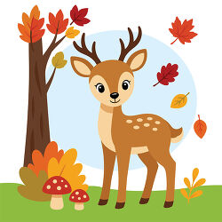 Deer Standing Under Autumn Tree