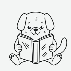 Dog reading book coloring page
