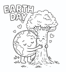 Earth hugging tree nature love earth day coloring page