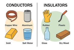 educational illustration showing conductors and insulators examp