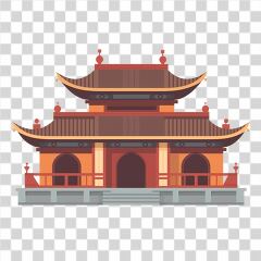 Elegant Design of an Old Chinese Temple in Flat Style