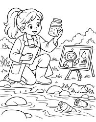 Environmental Scientist Testing River Water With AI Coloring