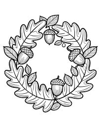 fall acorn wreath coloring page illustration