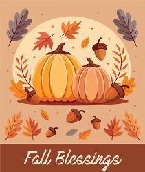 fall blessings pumpkins and leaves illustration
