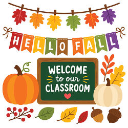 Fall Classroom Welcome Sign with Pumpkins and Leaves