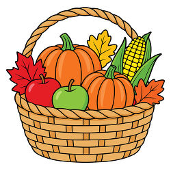 Fall Harvest Basket With Pumpkins Apples Corn And Leaves