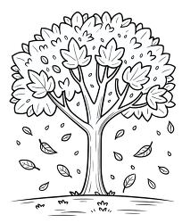 fall tree with falling leaves coloring page