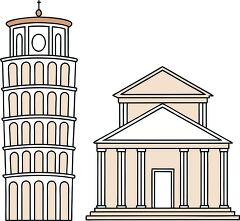 Famous Historic Buildings Represented in Clip Art Style