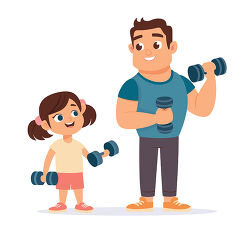 Father and Daughter Lifting Dumbbells