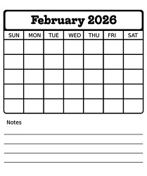 february 2026 blank calendar with notes printable