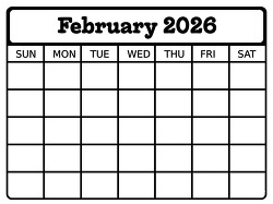february 2026 blank monthly calendar grid printable