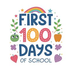 first 100 days of school rainbow apple hearts design