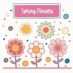 Floral Clip Art Design Featuring Colorful Flowers and Dots