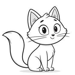 Fluffy Cat Sitting Coloring Page With Bushy Tail
