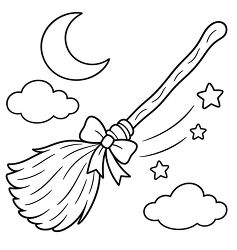 Flying Witch Broom With Bow Coloring Page